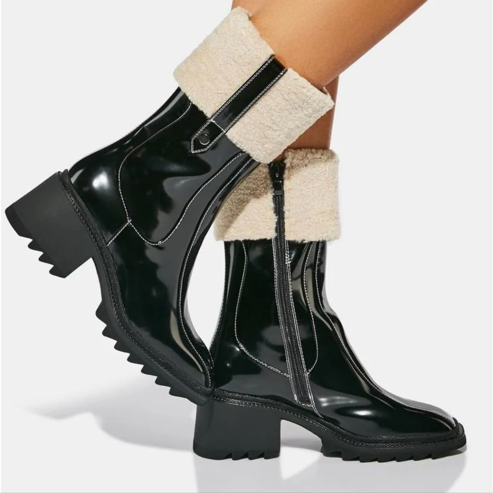 Azela Wang Callaway Black Chunky Heel Boots, Nwt